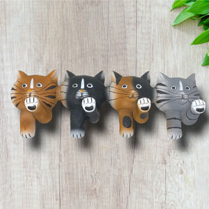 Vintage Dancing Can Can Cats Wall Hanging Pegs 4 Hook Tabby Calico Tuxedo